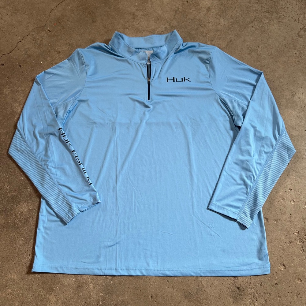 Huk Fishing Shirt Men 3XL Blue 1/4 Zip Long Sleeve Performance Mesh PO000537